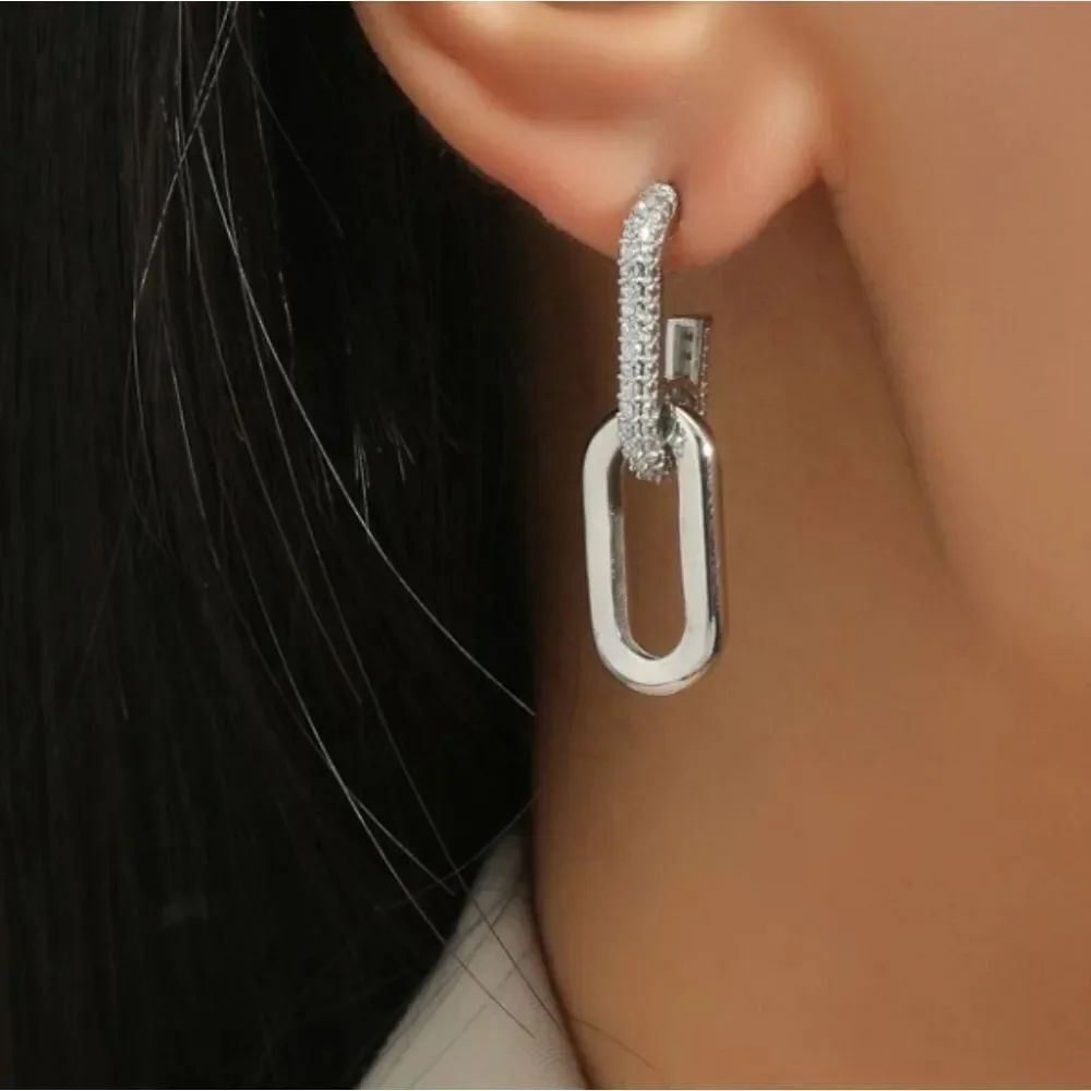 Silver Diamond Chain Link Earrings